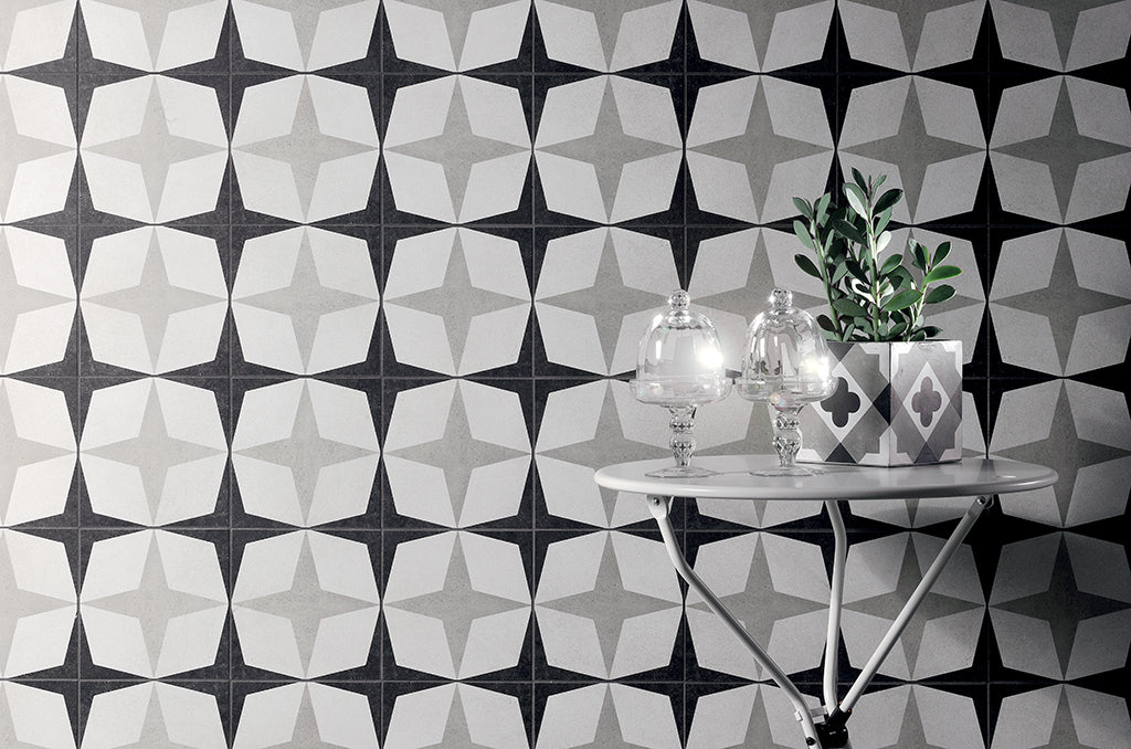 Klinker Cementine Black & White nr 1 20x20 cm (klinker, 20x20 cm, Vit)