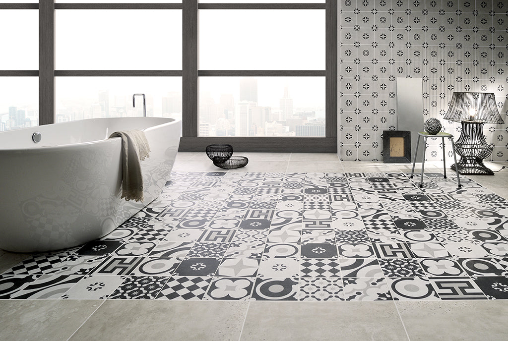 Klinker Fioranese Cementine Black & White Mix 20x20 cm (klinker, 20x20 cm, Vit)