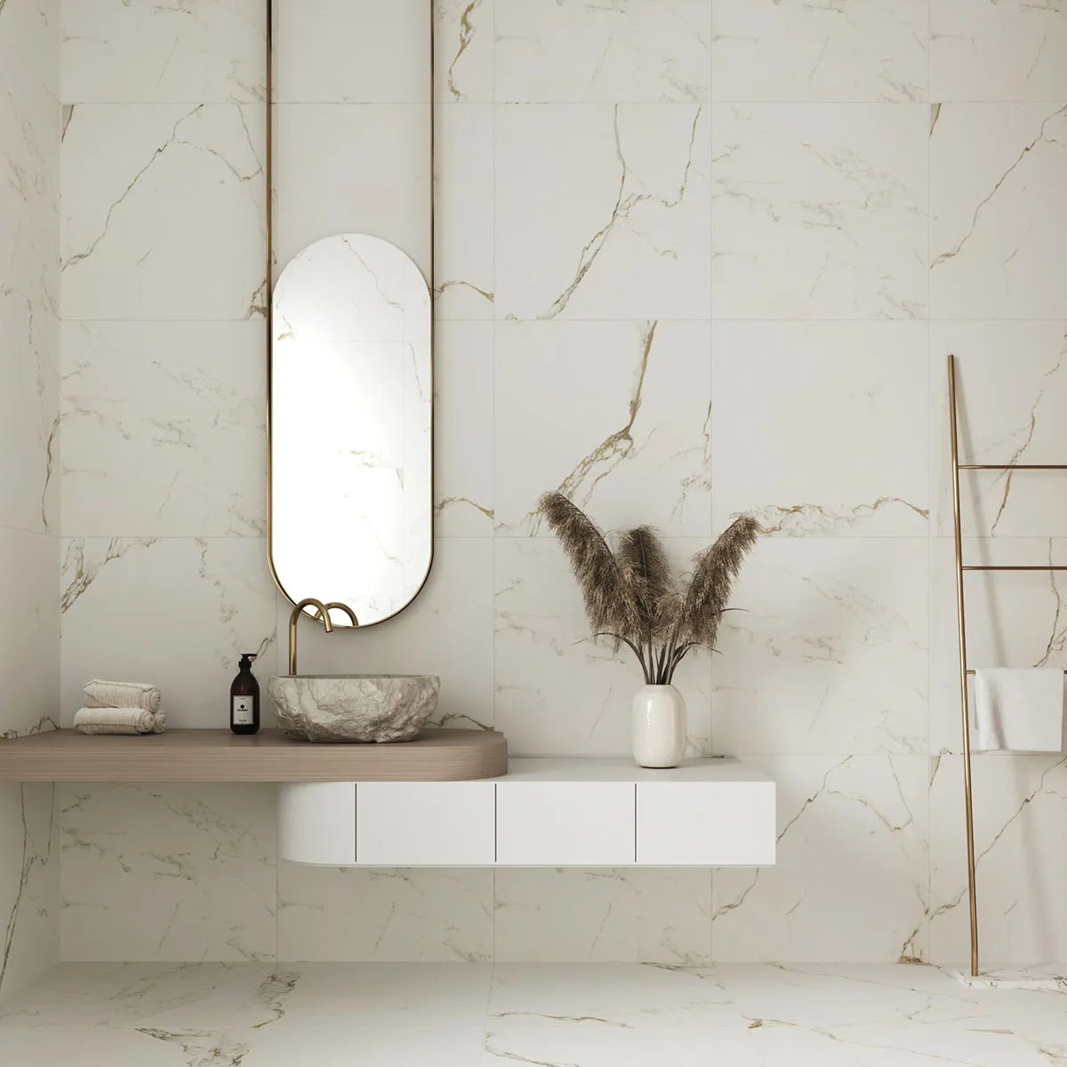 Marmor Klinker Florens Carrara Vit Matt 75x75 cm (klinker, 75x75 cm, Vit)