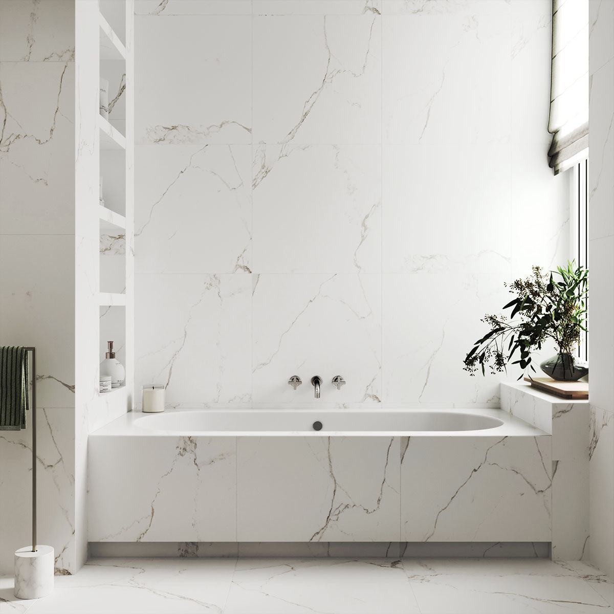 Marmor Klinker Florens Carrara Vit Polerad 38x75 cm (klinker, 38x75 cm, Vit)