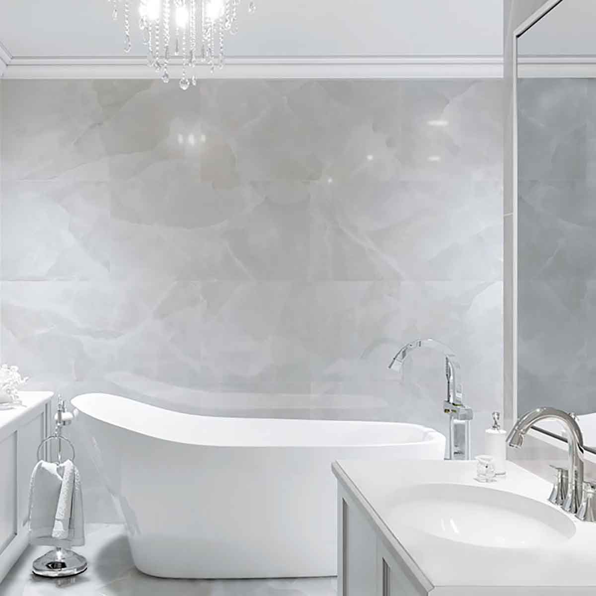 Marmor Mosaik Klinker Onyx Vit Blank-Polerad Rak 33x23 cm (mosaik, 33x23 cm, Vit)