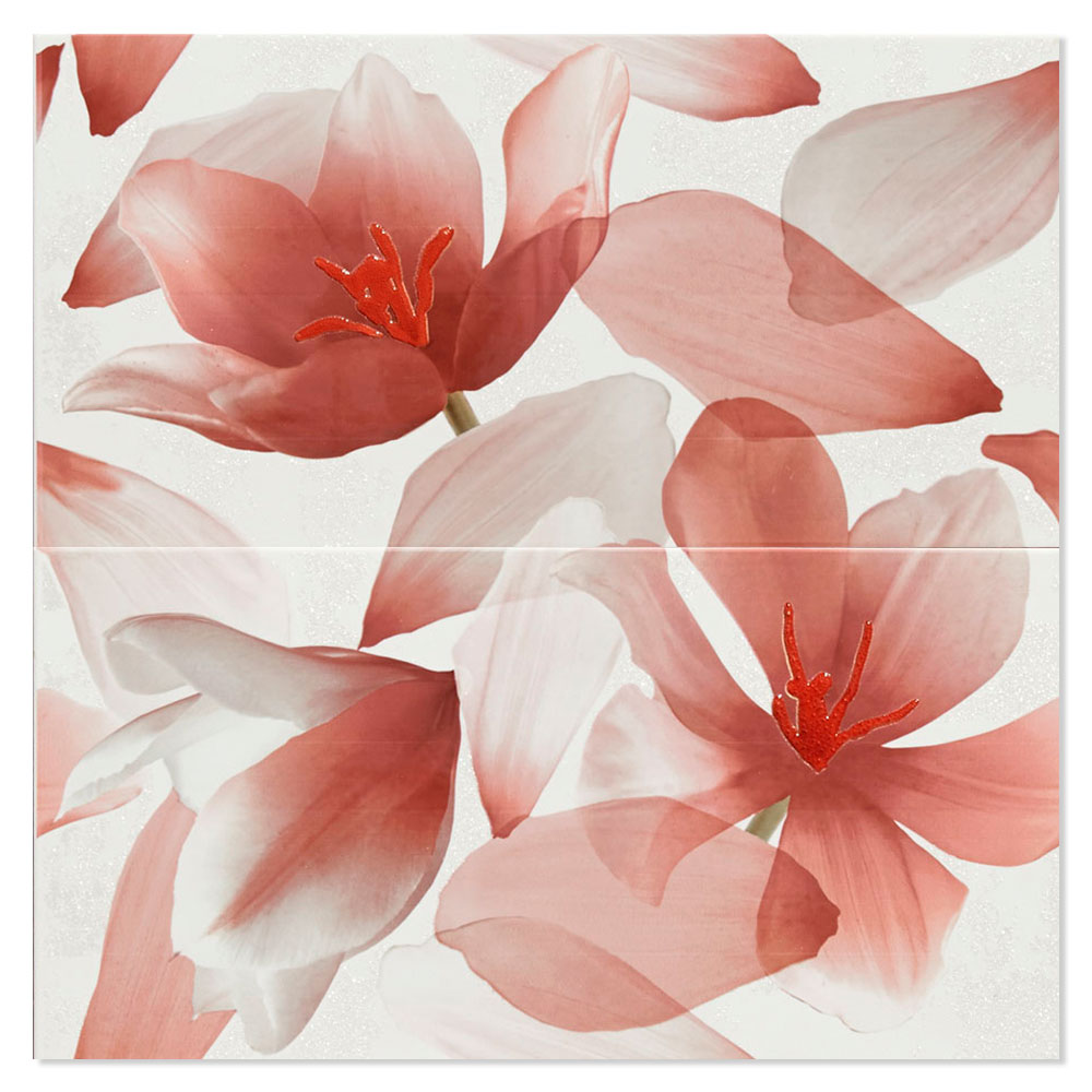 Blommigt Kakel Ada Flerfärgad Röd Blank 25x50 cm