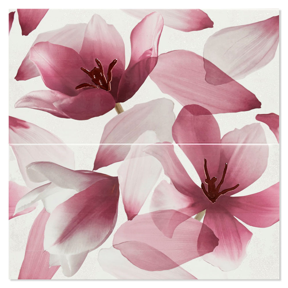 Blommigt Kakel Ada Flerfärgad Rosa Blank 25x50 cm