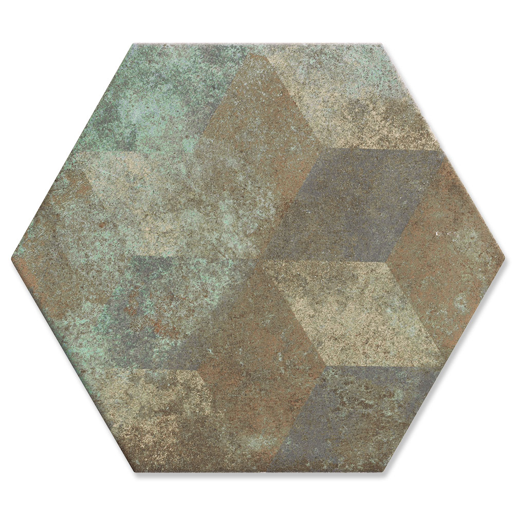 Hexagon Dekor Klinker Donegal Brun-Grön Matt 29x33 cm