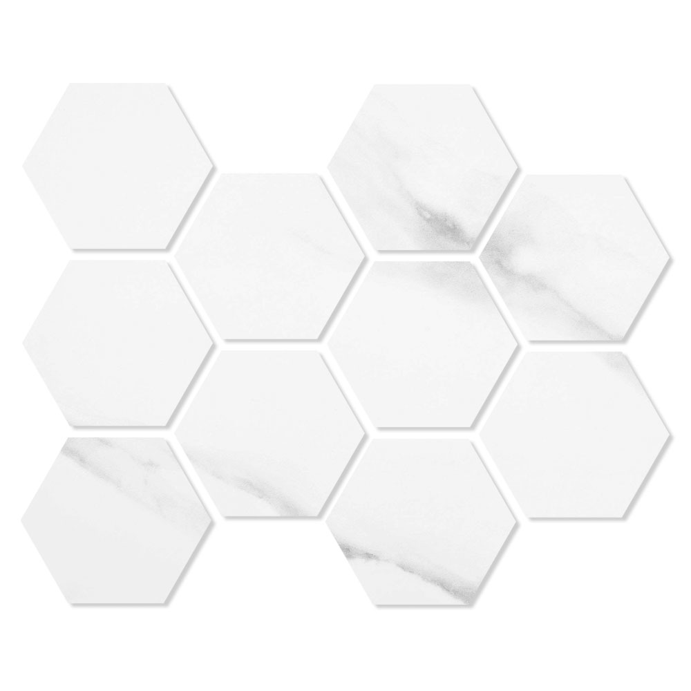 Marmor Hexagon Mosaik Klinker Duomo Vit Matt 21x30 cm