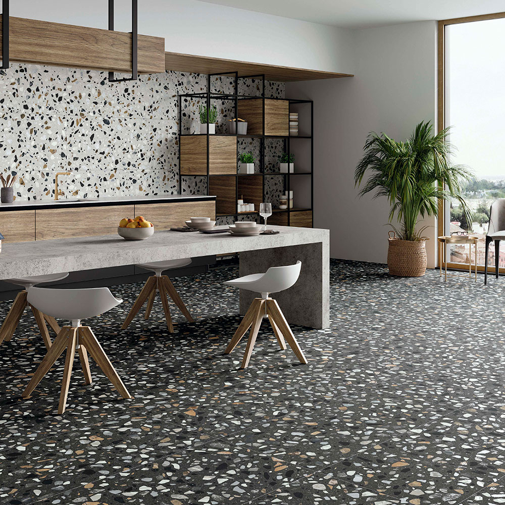 Klinker Guss-Terrazzo XL Svart Matt 60x60 cm